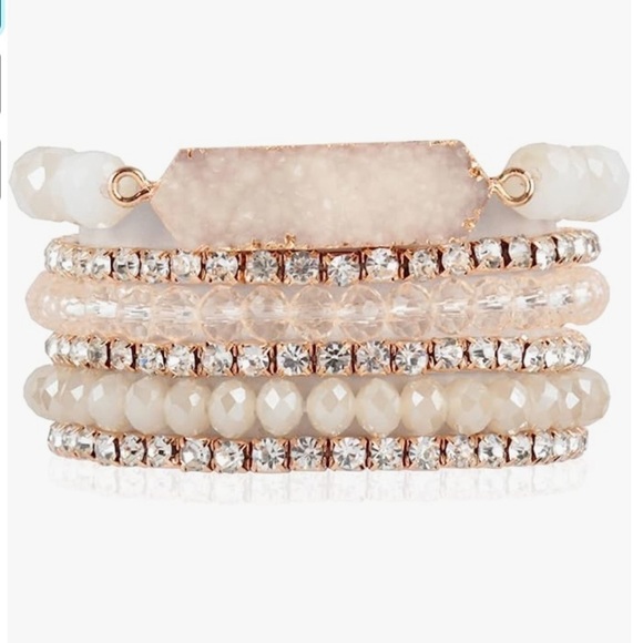 Riah Fashion Jewelry - RIAH 6 Strand Bracelet Set Crystal Beads Rhinestones Acrylic Druzy BR08.7